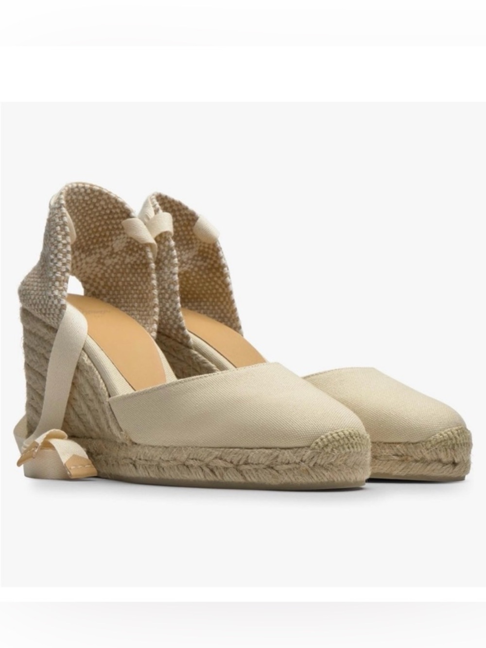 Castaner Beige/Cream Espadrille Wedge Sandals with Ankle Tie